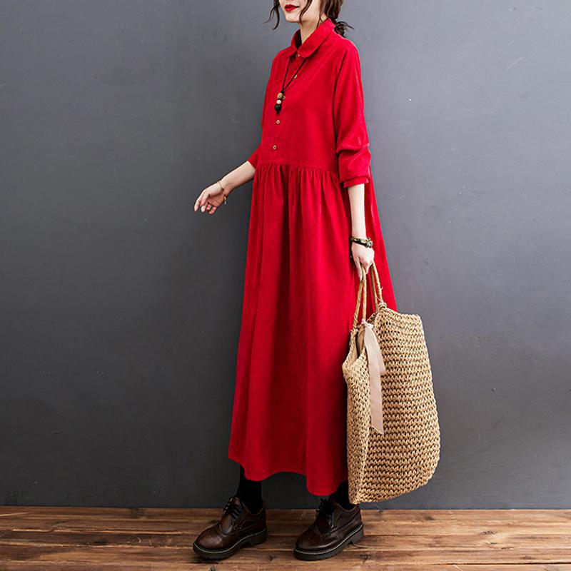 Navy Button Corduroy Maxi Dresses Fall