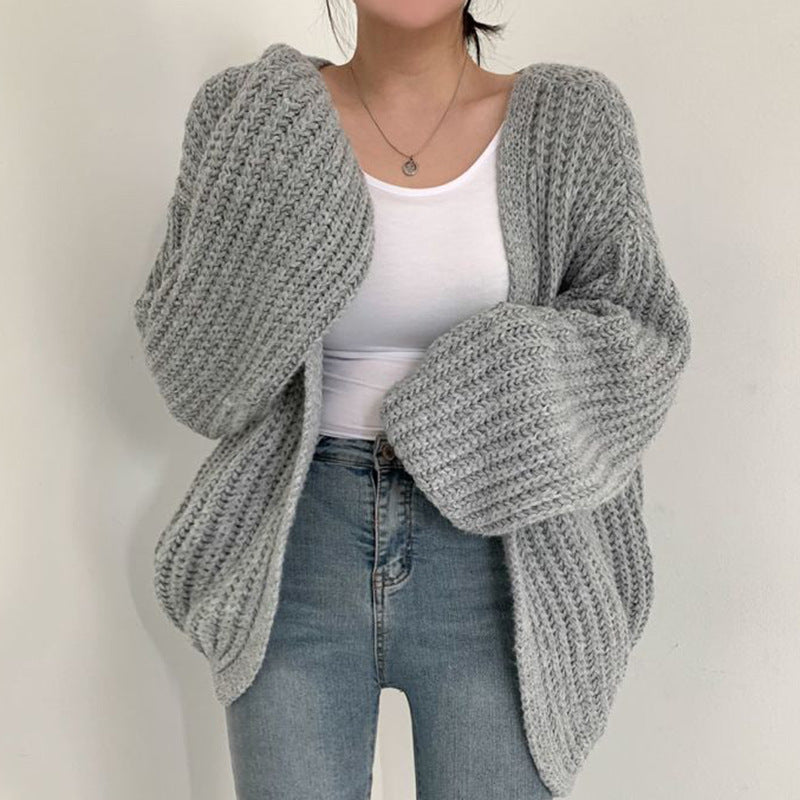 Loose Casual Grey V Neck Knit Cardigans sweater Fall