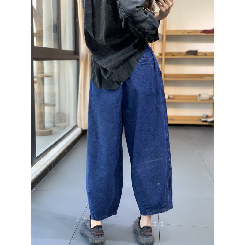 Art Retro Loose Blue Waist Lantern Denim Pants Spring