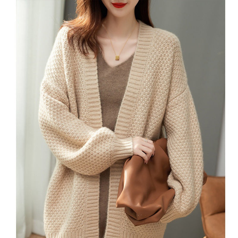 Fashion Casual Beige Knitted Cardigan Sweater Fall