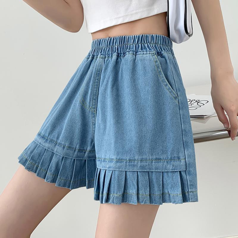 Light Blue Loose denim shorts summer