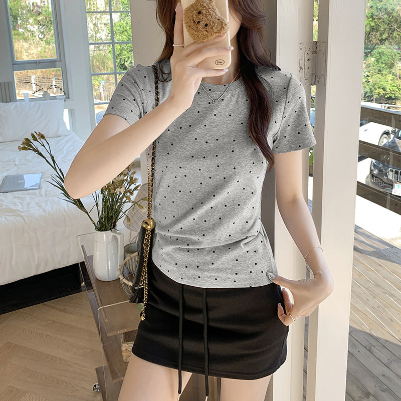 Stylish Grey Print O-Neck T Shirt Short Sleeve