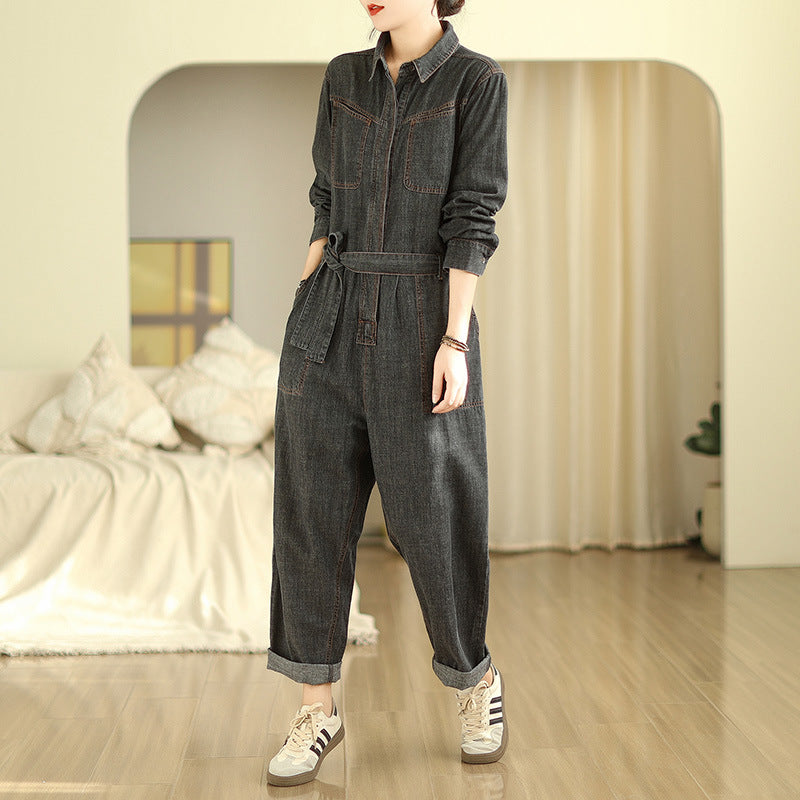 Fashionable Black Cozy Denim Jumpsuit Spring