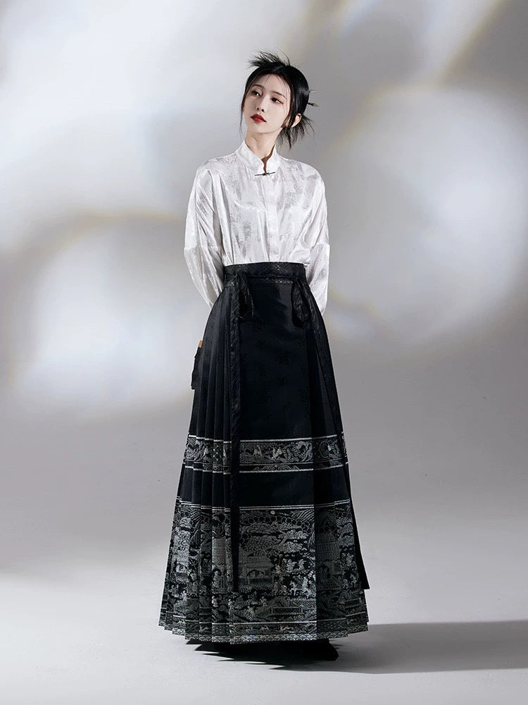 Black Embroideried Lace Up Loose Skirt Spring