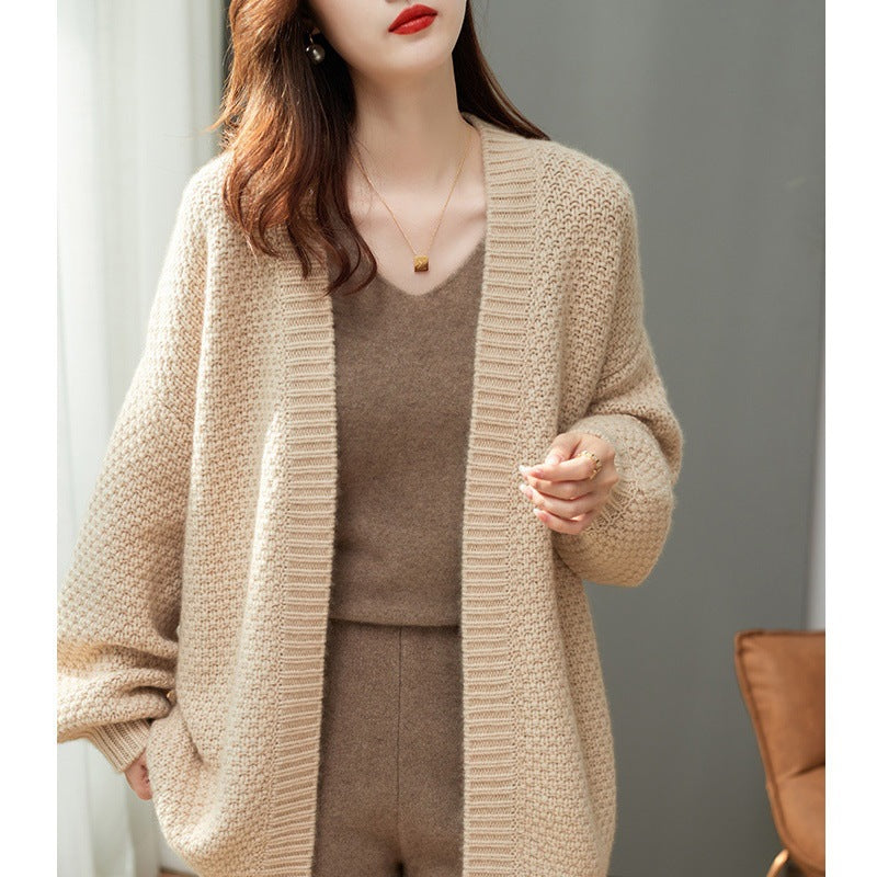 Fashion Casual Beige Knitted Cardigan Sweater Fall