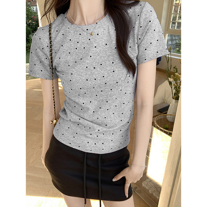 Stylish Grey Print O-Neck T Shirt Short Sleeve