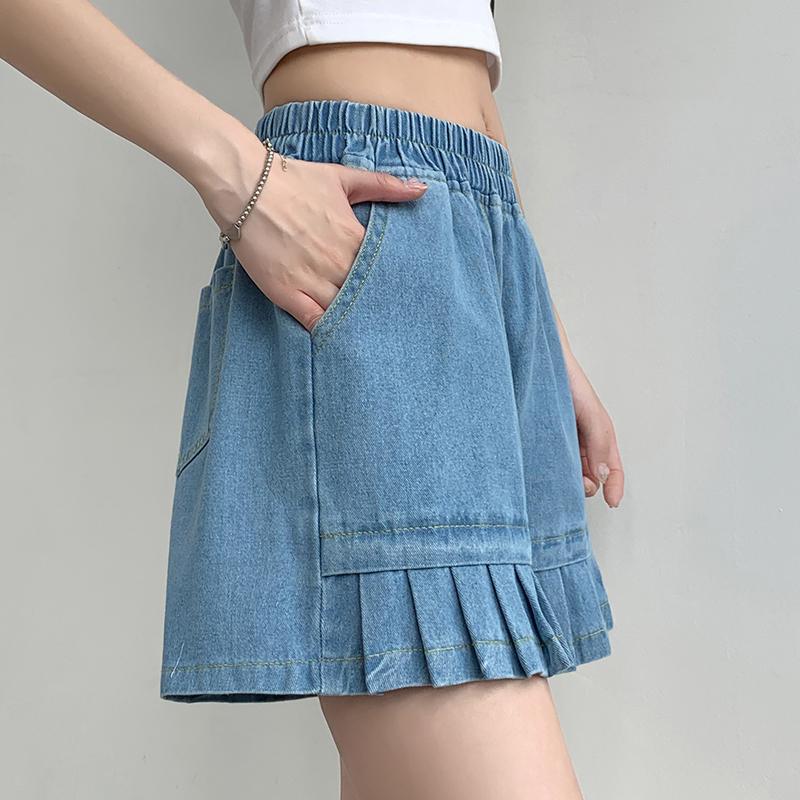 Light Blue Loose denim shorts summer