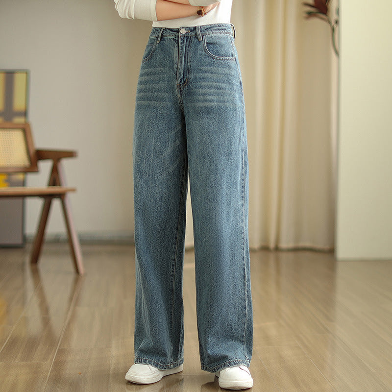 Trend Blue Pockets Waist Denim Pants Fall