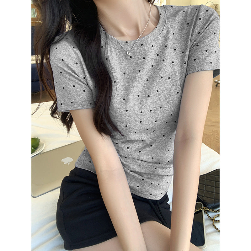 Stylish Grey Print O-Neck T Shirt Short Sleeve