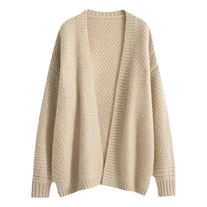 Fashion Casual Beige Knitted Cardigan Sweater Fall