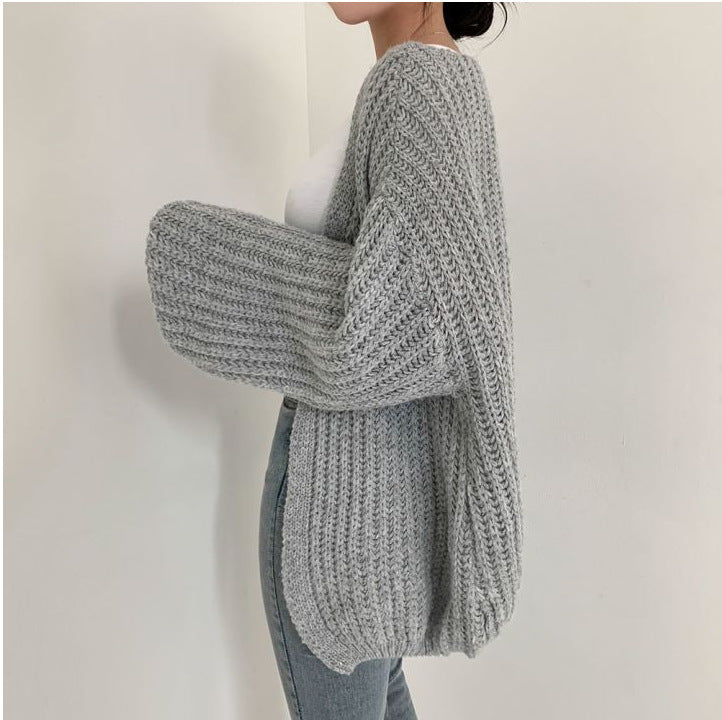 Loose Casual Grey V Neck Knit Cardigans sweater Fall