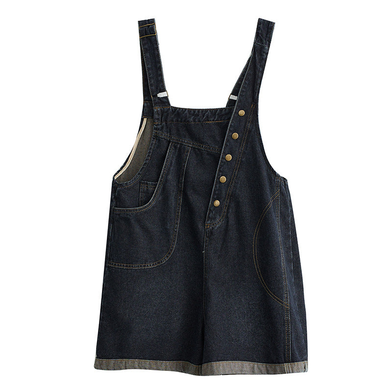 Loose Black Pocket Patchwork Plus Size Denim Shorts Jumpsuit Summer