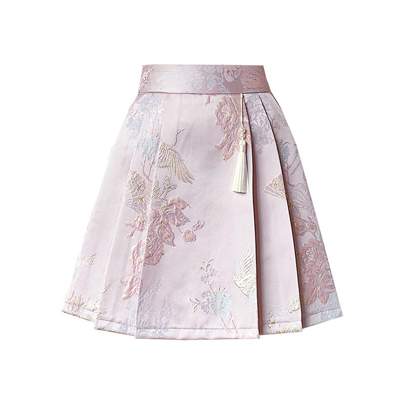 Pink Fashion Print  Loose Skirt Spring