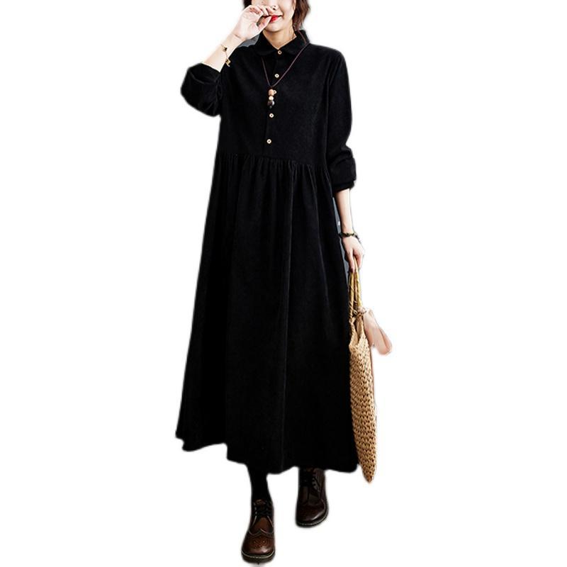 Navy Button Corduroy Maxi Dresses Fall