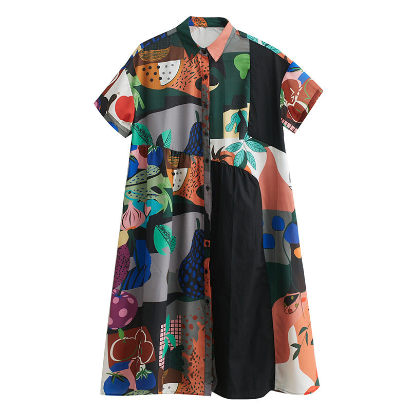 Loose Black Printed Patchwork Plus Size Dress Summer