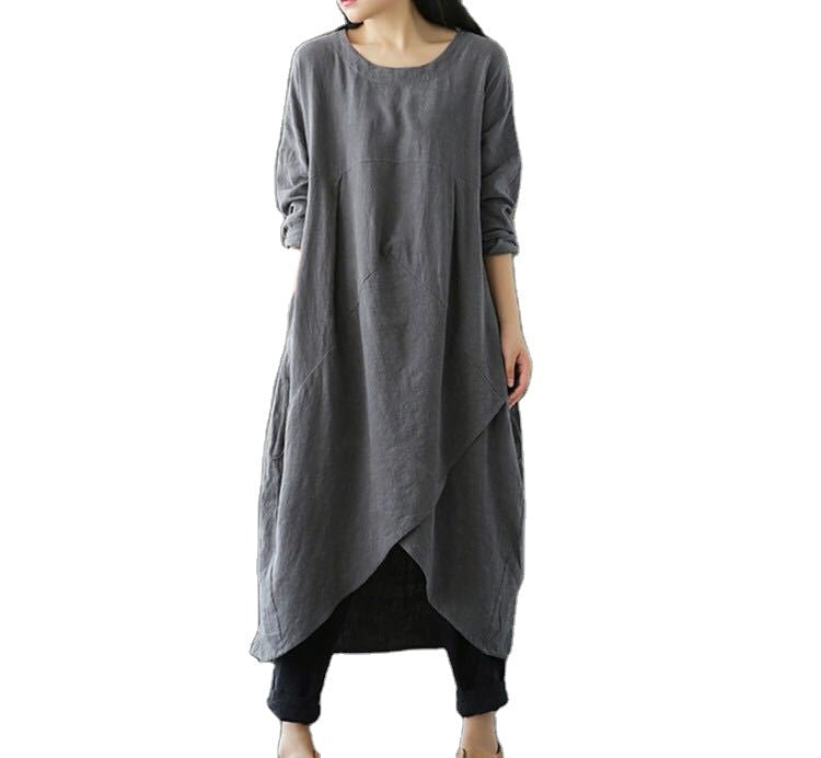 Casual Black Ethnic Style Linen Dresses Fall