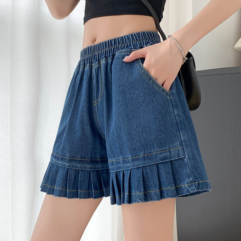 Light Blue Loose denim shorts summer