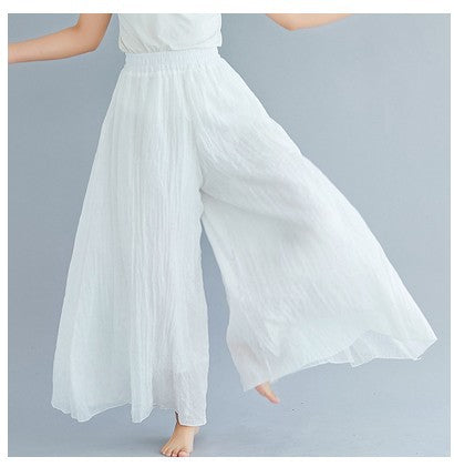 Loose White Elastic Waist Linen Ninth Pants Summer