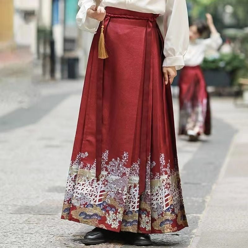 BLue Retro Chinese Style Embroideried Skirts Spring