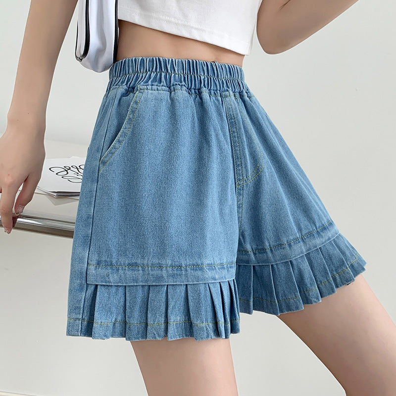 Light Blue Loose denim shorts summer