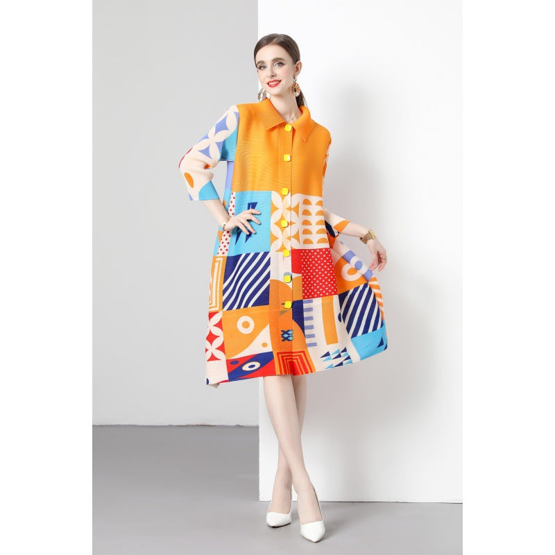 Loose Fashionable Colorblock Print Cotton Dresses