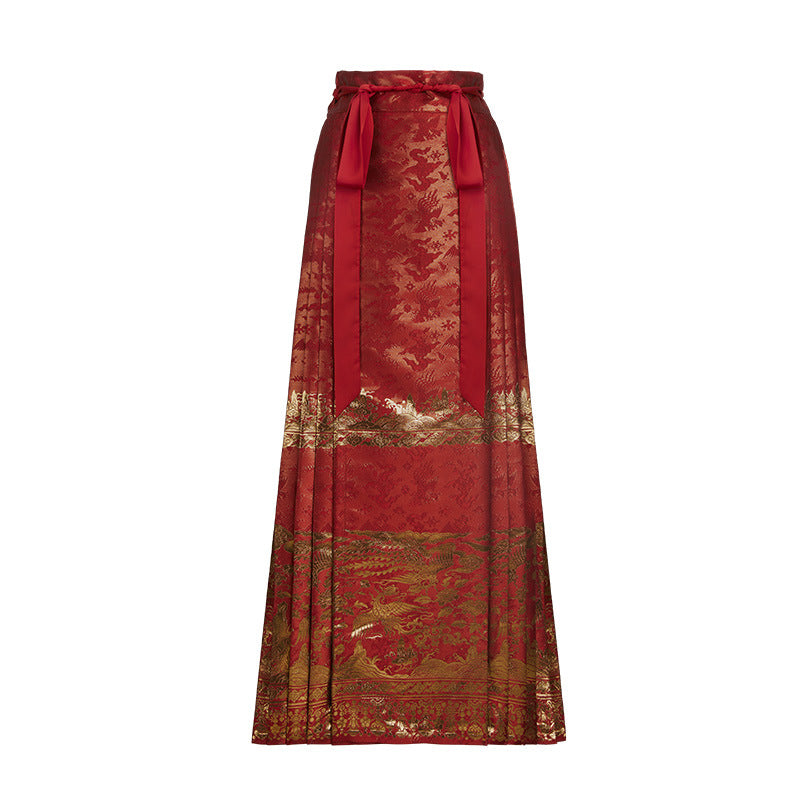 Elegant Red Chinese Lace Up Loose Embroidery Skirts Spring