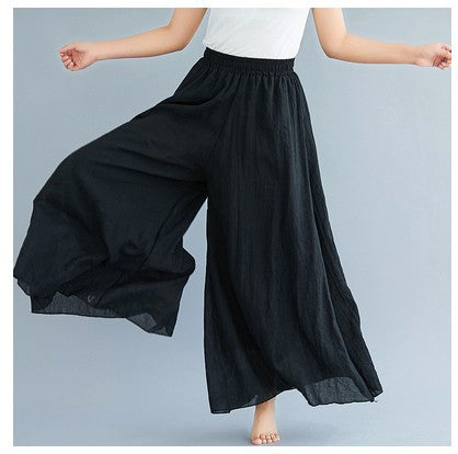 Loose White Elastic Waist Linen Ninth Pants Summer