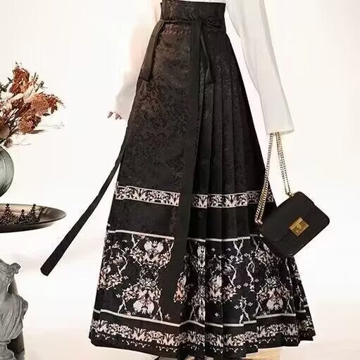 Chinese Style Red Embroideried Lace Up Skirt Spring