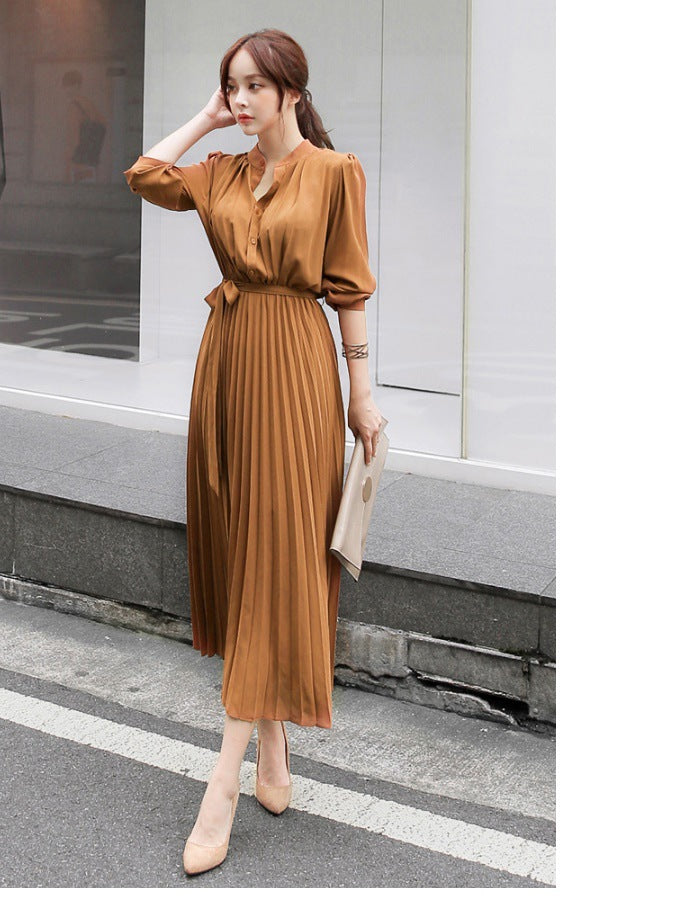 Beautiful Orange High Waist Chiffon Dresses Fall