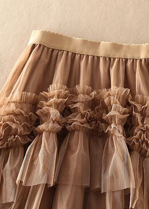 Beautiful Khaki asymmetrical design Tulle Tiered Skirt