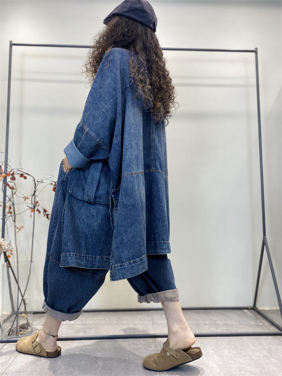 Blue Chic plus size Denim Fall Coat Long Sleeves