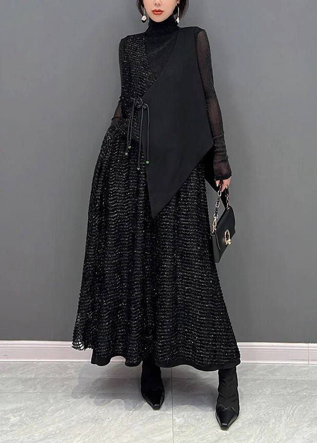 Black Fashion Sleeveless Vest And Skirts Two Piece Set