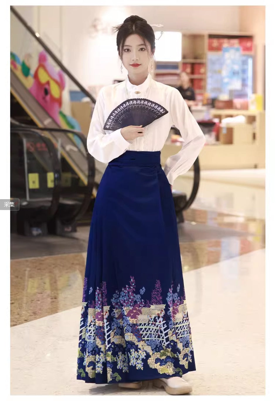 BLue Retro Chinese Style Embroideried Skirts Spring