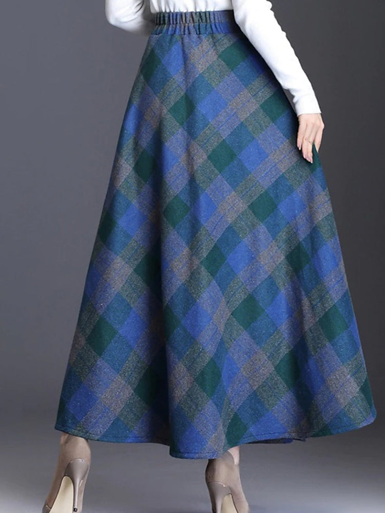 Loose Casual Tartan High Waist Cotton Flared Skirt