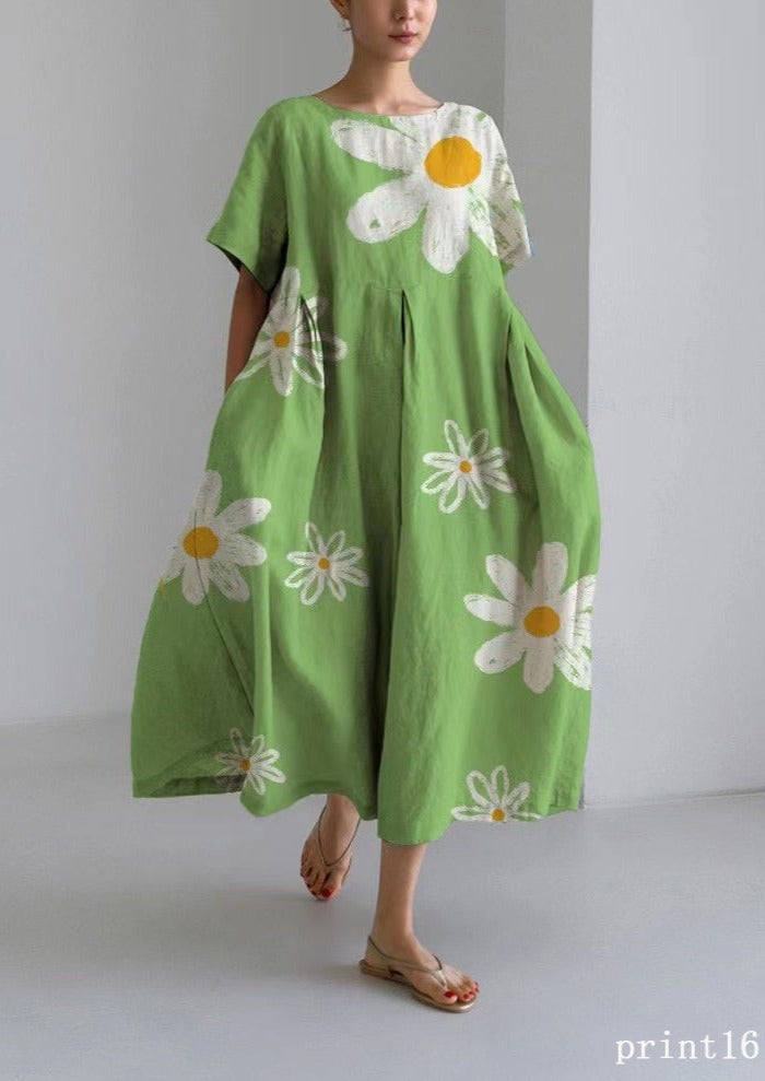 Flower print Cotton Dresses Pockets Patchwork Spring