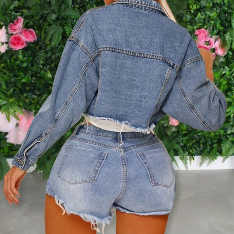 Solid Color Plus Size Denim Jacket