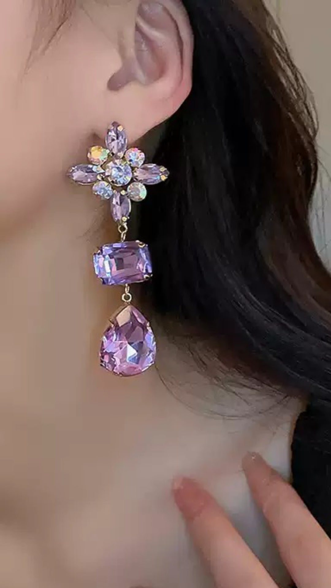 Beautiful Purple Statement Contrast Color Earrings