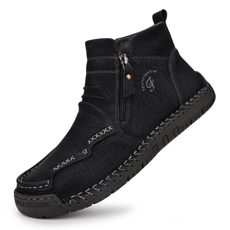 Men's Retro Brown Hand stitched Side Zip High Top Shoes