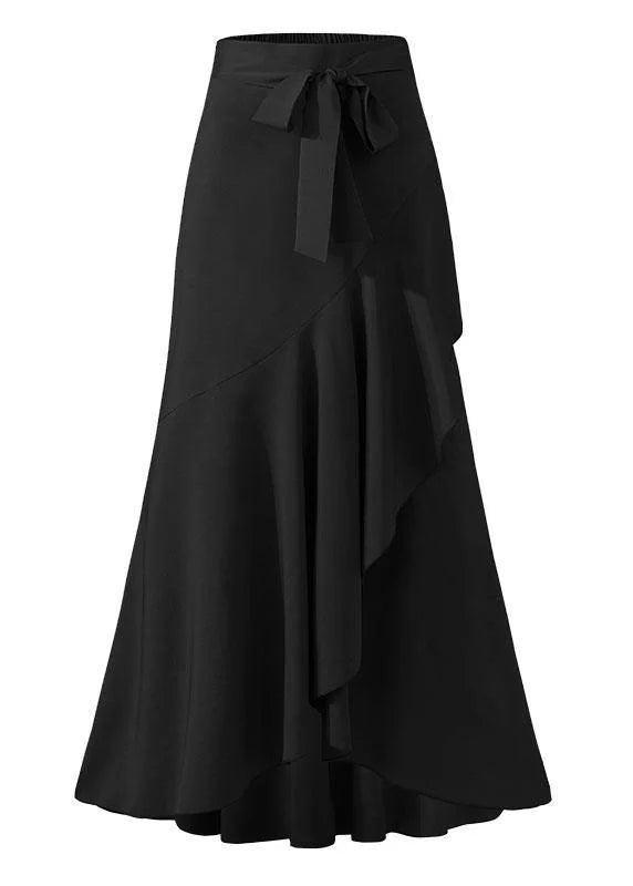 Solid Color High Waist Ruffle High Low Hem Swing Maxi Skirts For Women