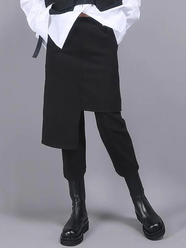 Black Empire False Two Asymmetric 9 Points Culottes Pants