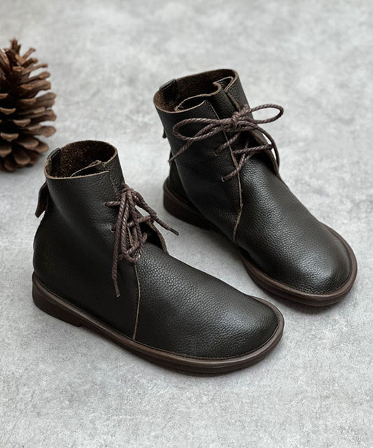 Boutique Lace Up Boots Chocolate Cowhide Leather Shelsea