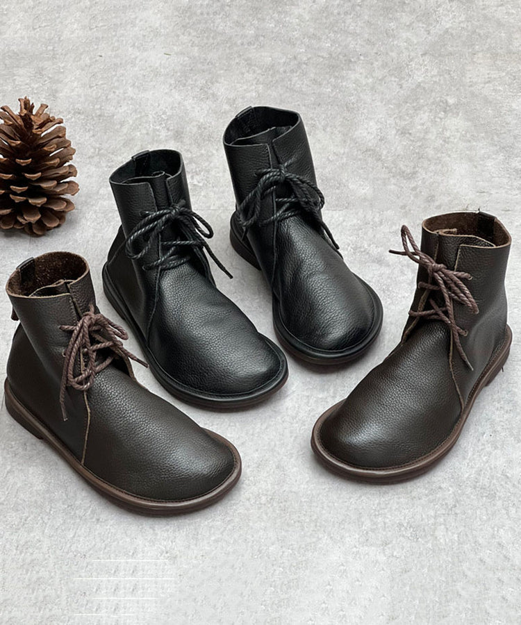 Boutique Lace Up Boots Chocolate Cowhide Leather Shelsea