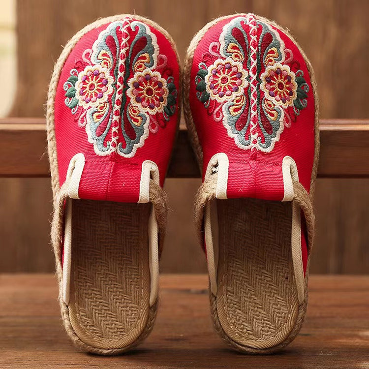 China Linen Embroidery Floral Shoes Flats