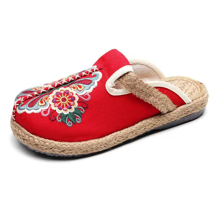 China Linen Embroidery Floral Shoes Flats