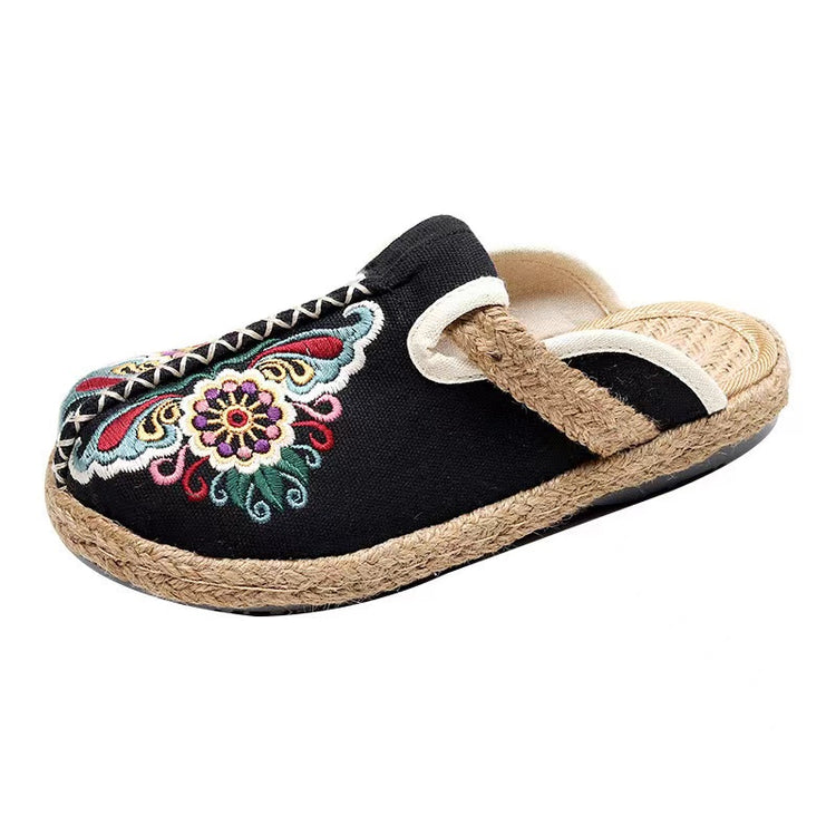 Linen Floral Shoes flip flop Flats