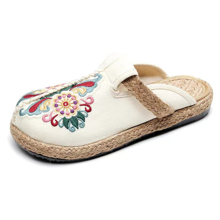 Linen Floral Shoes flip flop Flats