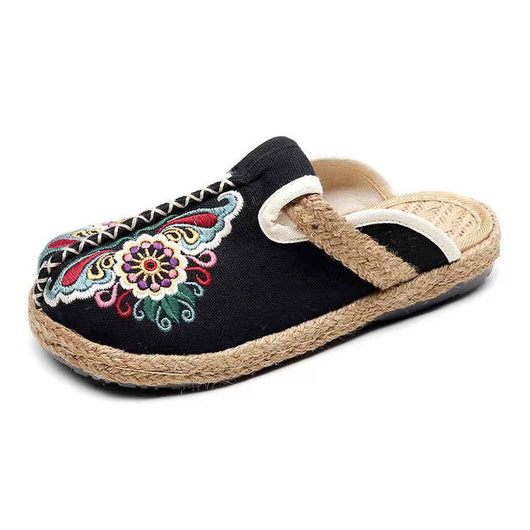 China Linen Embroidery Floral Shoes Flats