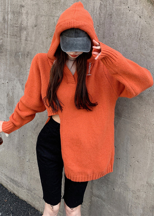 New Oversized Asymmetrical Hooded Knitted Sweater Winter