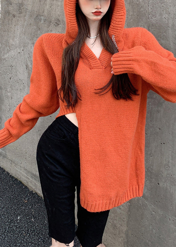 New Oversized Asymmetrical Hooded Knitted Sweater Winter