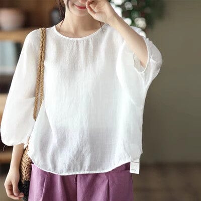 Summer Loose Solid Linen T-Shirt